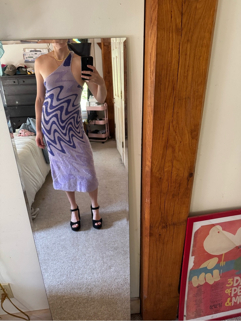 House of Sunny Lavender Wave One-Shoulder Knit Dress